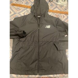 New Balance Womens XL Black Hooded Windbreaker Full Zip Mesh Lined Jacket